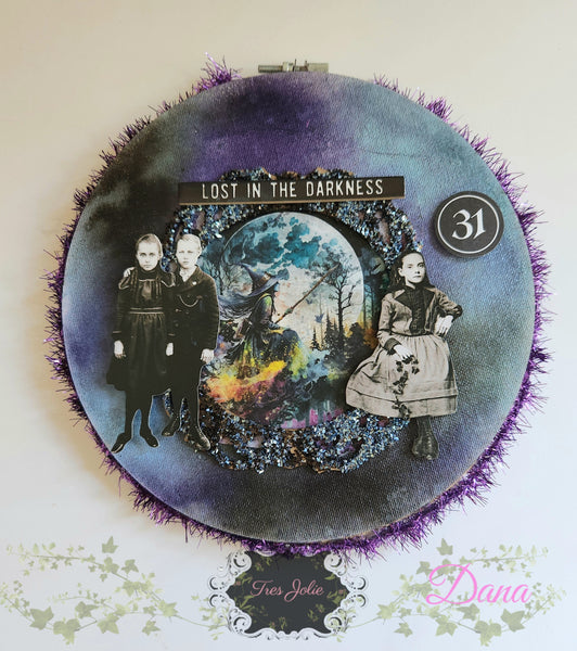 Lost in the Darkness Mixed Media Embroidery Hoop Canvas