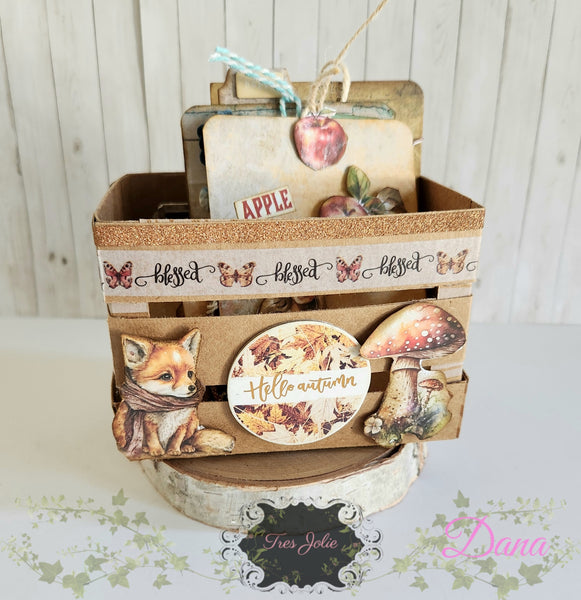 Fall Paper Crate with Tags and Cards